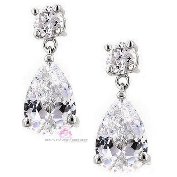 Elegant Cubic Zirconia Classic Teardrop Pear Clear Cz Dangle Drop Earrings 6.7ct - Picture 1 of 3